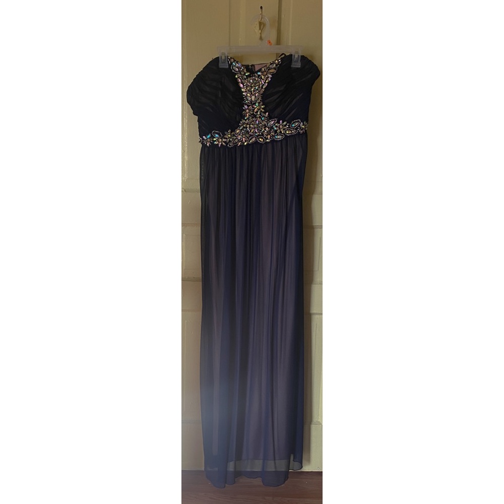 Deb | Navy/Tan Strapless Dress Rhinestone SIZE:14